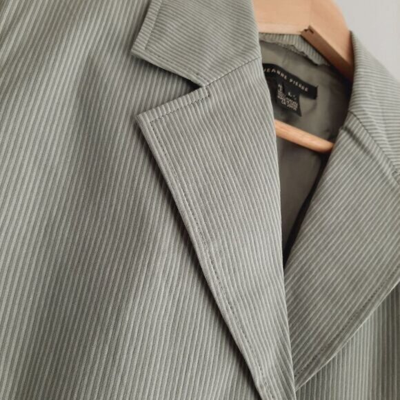 JEANNE PIERRE Textured Stripe Pastel Green Button Front Blazer Jacket Sz L - Picture 7 of 14